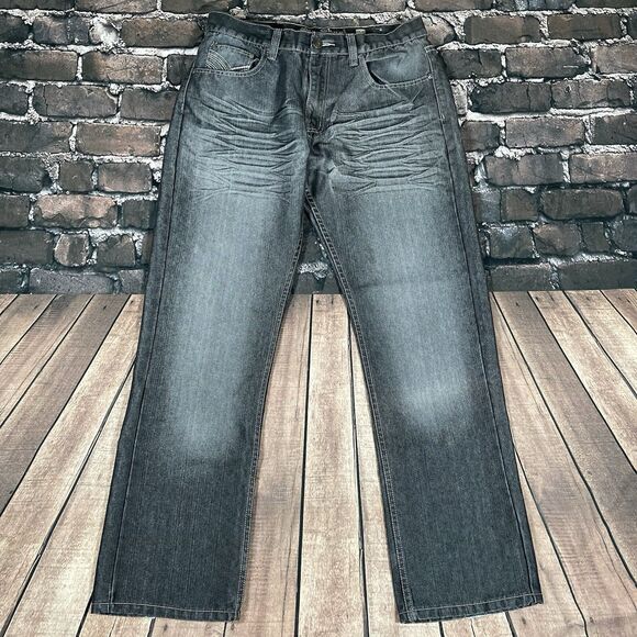 Vintage Old Skool Jeans Mens 34x32 Gray Wide Leg Baggy Hip Hop Skater Y2K Pants - Picture 14 of 16